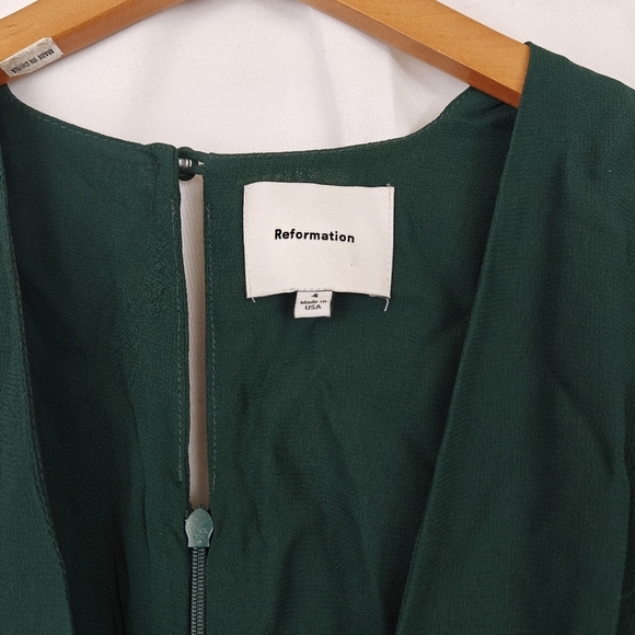 Reformation Grady Deep V Neck Puff Sleeves Mini Dress In Forest Size 4 Women's - Picture 8 of 11
